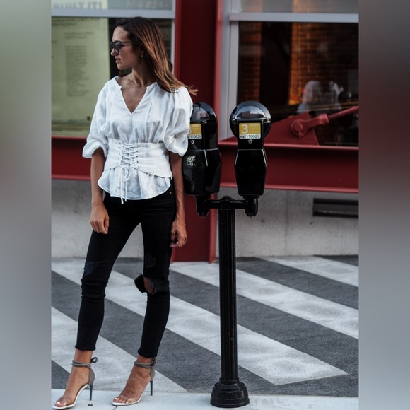 SOLD Brand New Anthropologie Corset Balloon Blouse Top By Akemi + Kin Size 10 - Picture 1 of 10